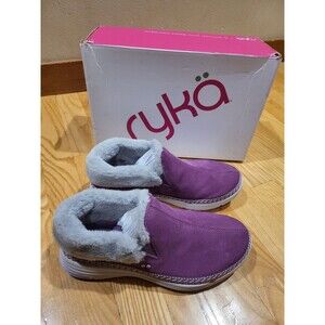 Ryka Women Water Repellent Anchirage Suede Faux Fur Slip-On Booties 6.5 W Purple